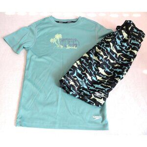 Speedo Shark Swim Trunks & Rashguard Set - Boys Size M Medium